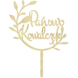 Topper napis na tort dekoracja na Ślub Nazwisko Pary Młodej pik drewniany gałązki